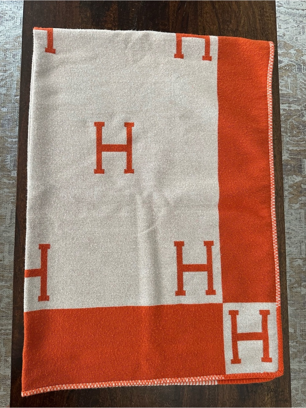Orange and Cream H Monogram Throw blanket